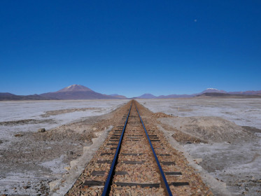 Cargo trains transport mined minerals from Bolivia to Chile