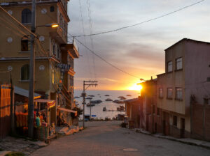Copacabana at the Titicaca lake at sunset